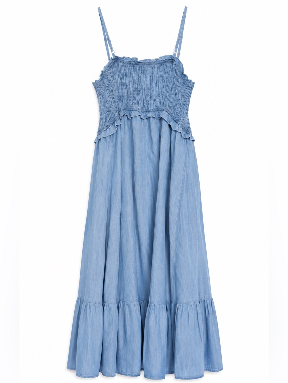 Justify Chambray Denim Maxi Dress Smocked Button Front Size Medium - Picture 4 of 11